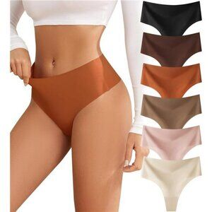 Womens High Waisted Seamless Thongs No Show Underwear Panties 6 Pack